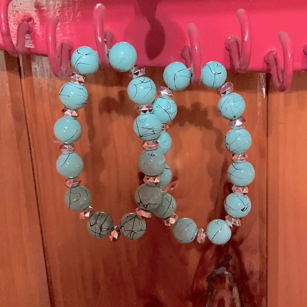 Set Of 2 Turquoise & Black Marble Bracelets